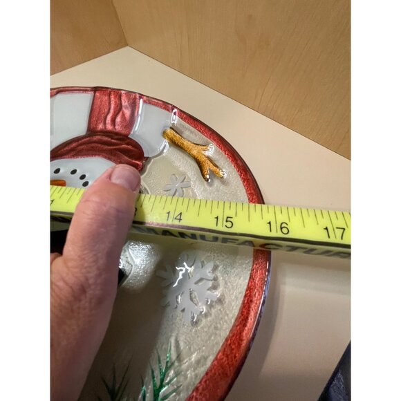 Beautiful Embossed and Painted Glass Snowman Plater - Picture 5 of 6